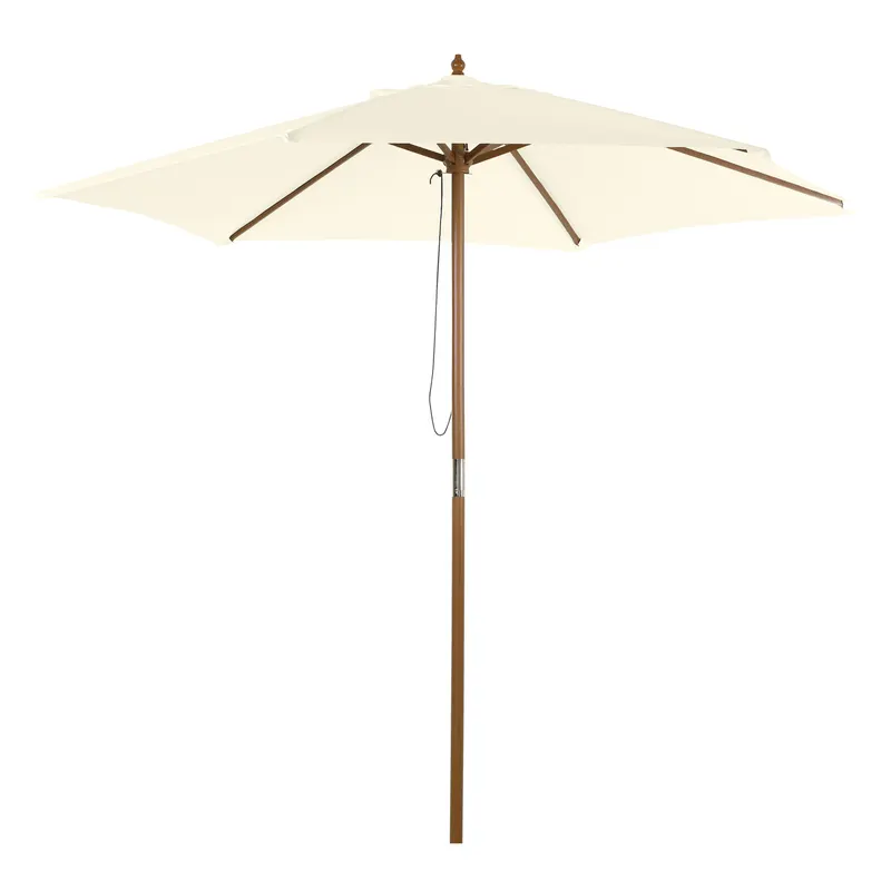 Outsunny Umbrelă Rotundă de Grădină din Bambus și Poliester 2.5x2.3m Crem/Alb