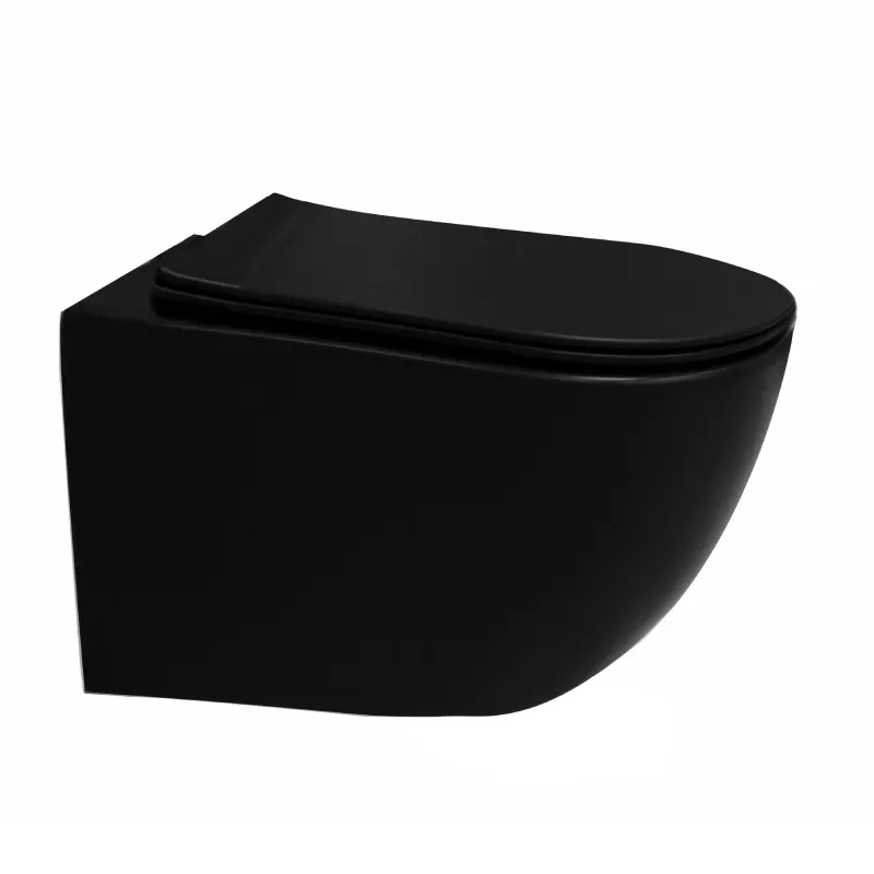 Set vas WC suspendat Fluminia Minerva, 52x36 cm, cu capac quick release si soft close, garantie 2 ani, negru