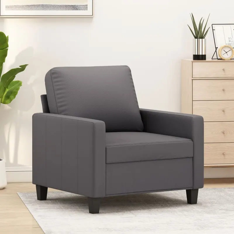 canapea de o persoana, gri, 60 cm, piele ecologica