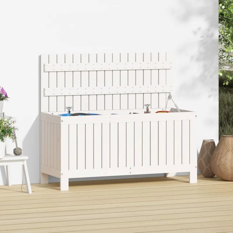 cutie de depozitare gradina, alb, 108x42,5x54 cm lemn masiv pin