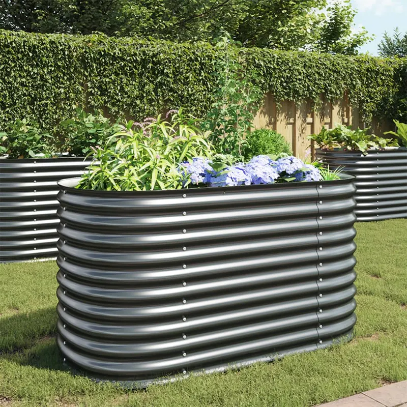 strat inaltat de gradina, gri, 160x80x81cm, otel galvanizat