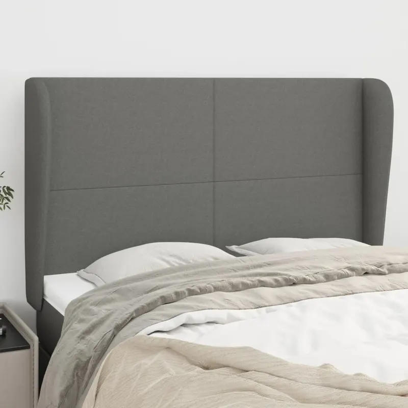 tablie de pat cu aripioare gri inchis 147x23x118/128 cm textil