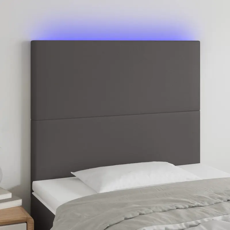 tablie de pat cu led, gri, 90x5x118/128 cm, piele ecologica