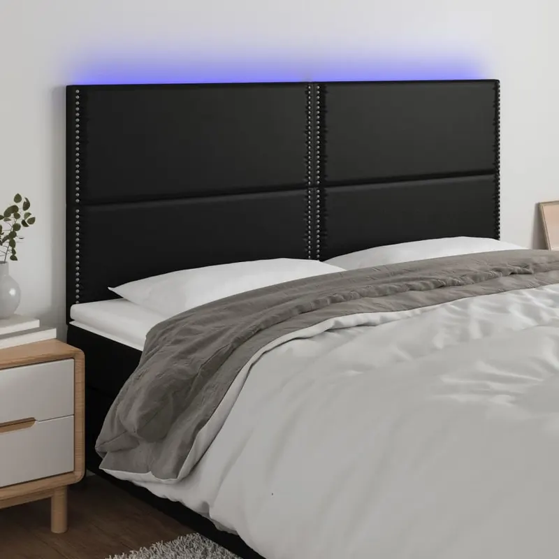 tablie de pat cu led, negru, 180x5x118/128 cm, piele ecologica