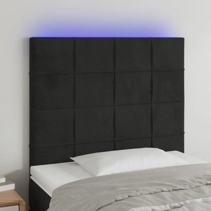 tablie de pat cu led, negru, 80x5x118/128 cm, catifea