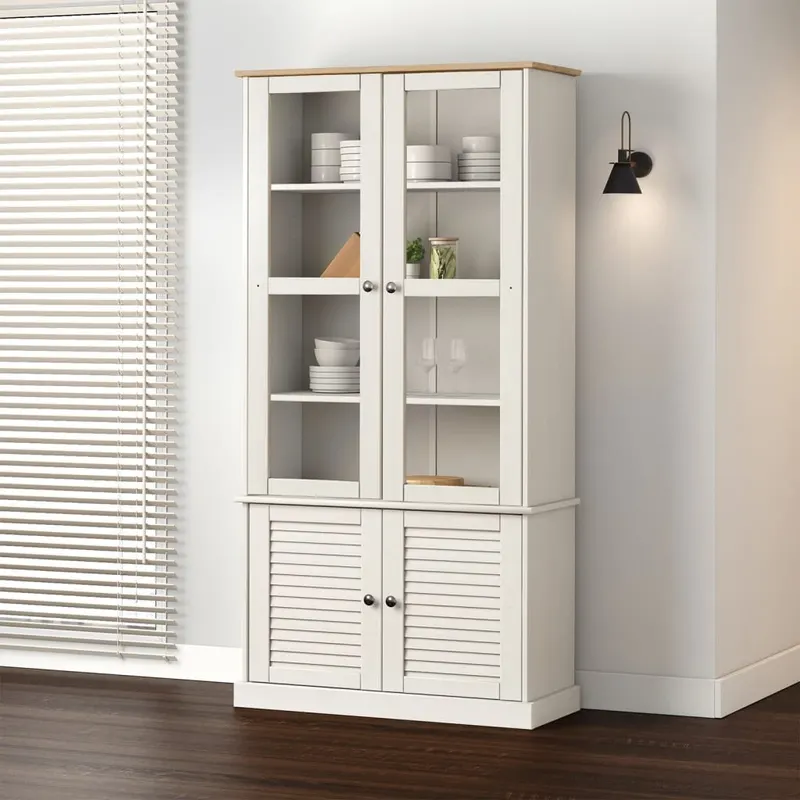 vitrina de sticla vigo, alb, 85x35x170 cm, lemn masiv de pin