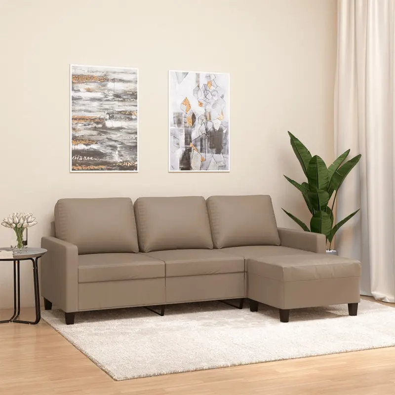 canapea cu 3 locuri / taburet cappuccino 180 cm piele ecologica