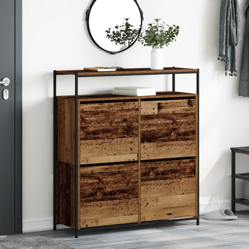 cabinet pantofi cu 4 sertare pliante lemn vechi 100x34x112 cm