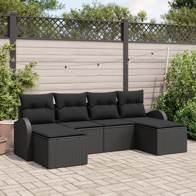 Set canapea modulara gradina cu perne, poliratan negru, canapea gradina pentru 2 persoane cu depozitare si perne, poliratan negru