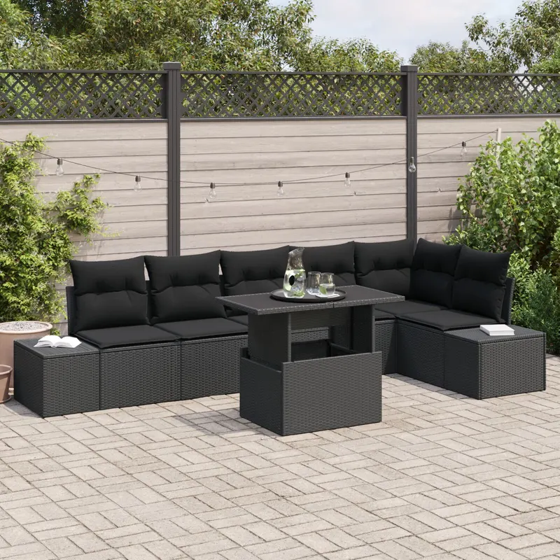 set de canapea gradina cu perne negru poliratan