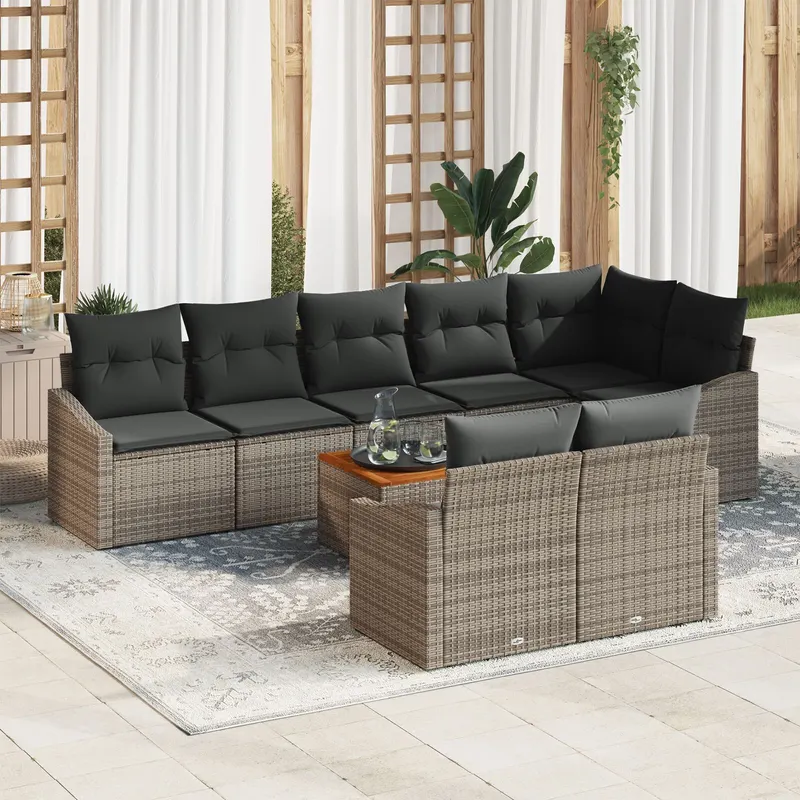 set canapea gradina cu perne gri poliratan acacia