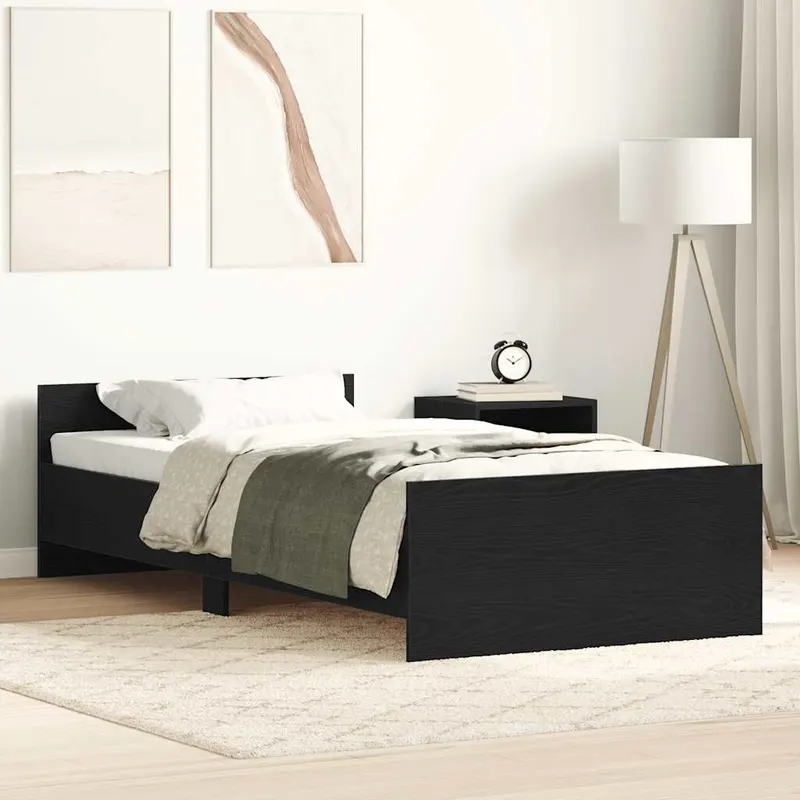 cadru de pat fara saltea stejar negru 90x200 cm lemn prelucrat