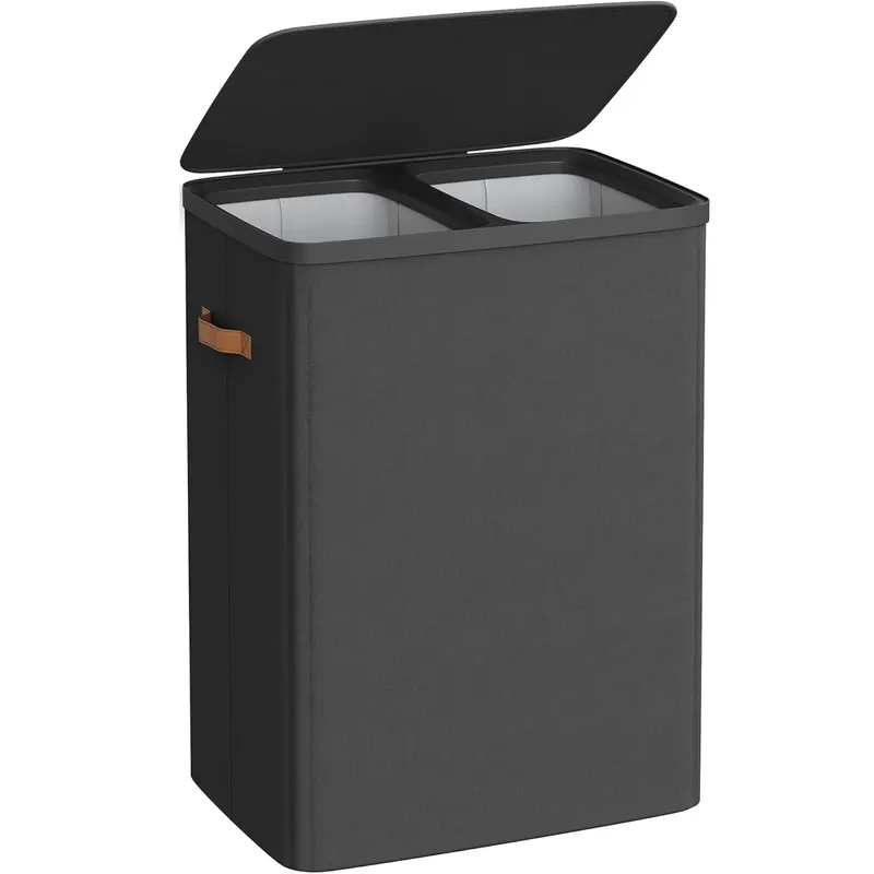 Cos rufe cu 2 compartimente si capac, saci detasabili cu maner, 170 litri, 56x40x75 cm, negru