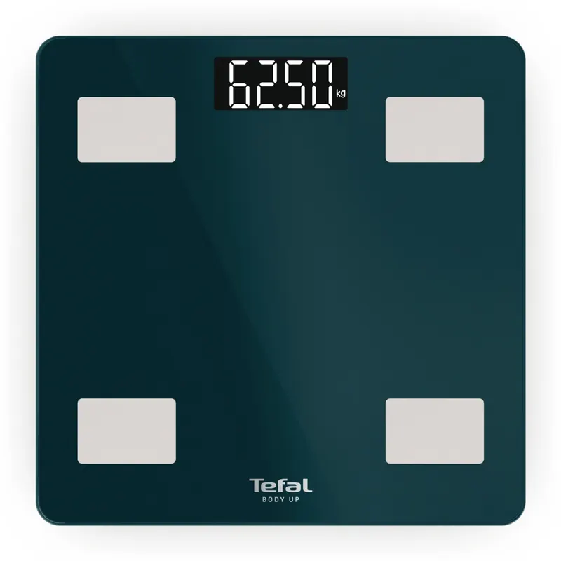 Cantar inteligent Tefal Body Up BM2600V0, greutate maxima 180 kg, 7 indicatori de masurare, sticla securizata tratata termic, ecran LCD, 2 baterii inc