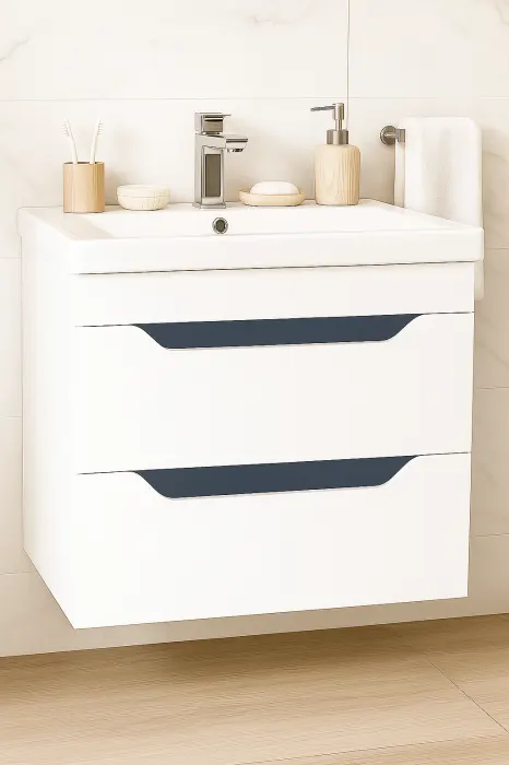 Set Baza front MDF si Lavoar seria 756, suspendata, cu sertare, 70 cm, alb + antracit