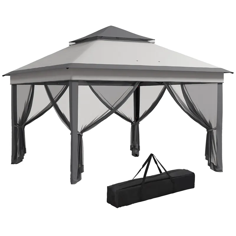 Outsunny Foișor Pop Up Reglabil în Înălțime cu Plasă și Geantă de Transport, 326x326x272 cm, Bej