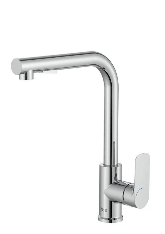 Baterie bucatarie Roca A5A856EC00, 0.8 bar, 296 mm, 217 mm, 1 orificii instalare, 2 sprayuri, 150 unghi pivotare, Crom