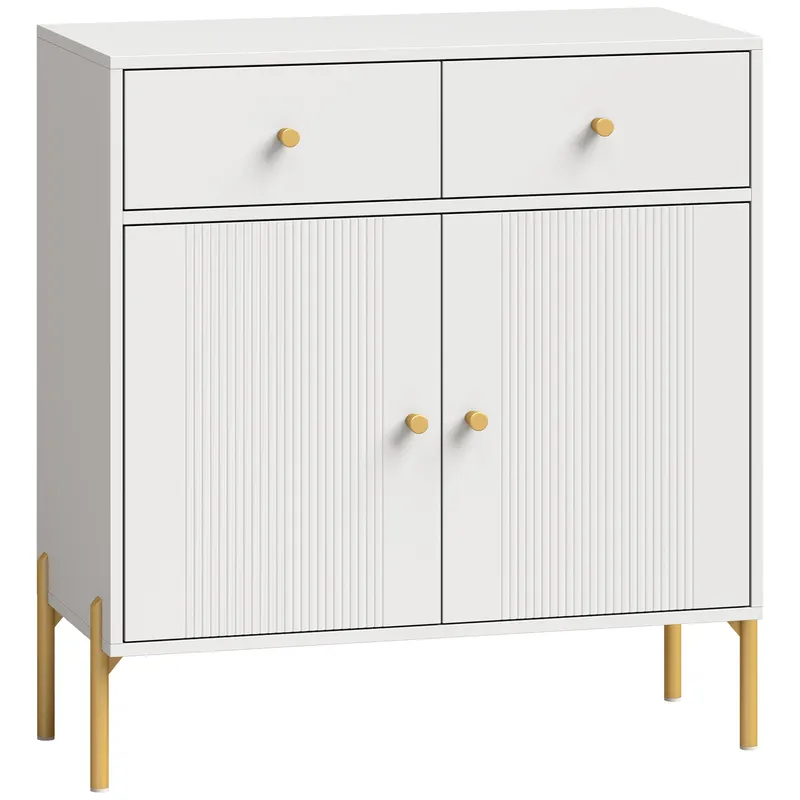 HOMCOM Bufet pentru living, mobilier de depozitare cu 2 uși, 2 sertare, rafturi reglabile și picioare metalice, 80 x 39 x 86 cm, Alb