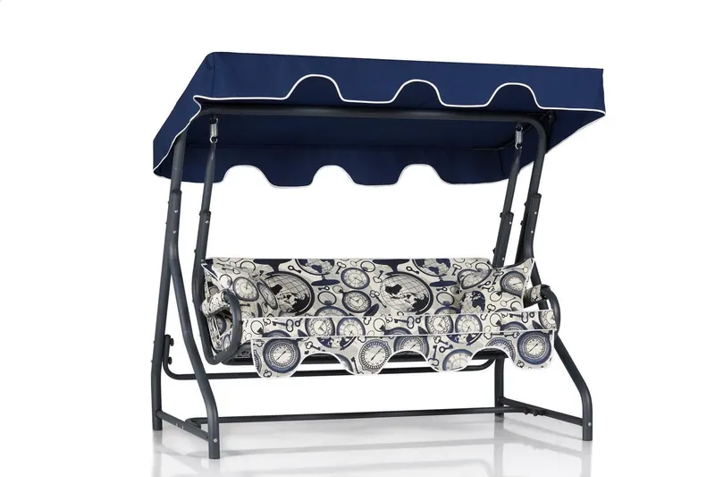 Balansoar de gradina cu 2 locuri Morus, Verde/Alb/Bej/Albastru , 170 x 165 x 110 - Albastru