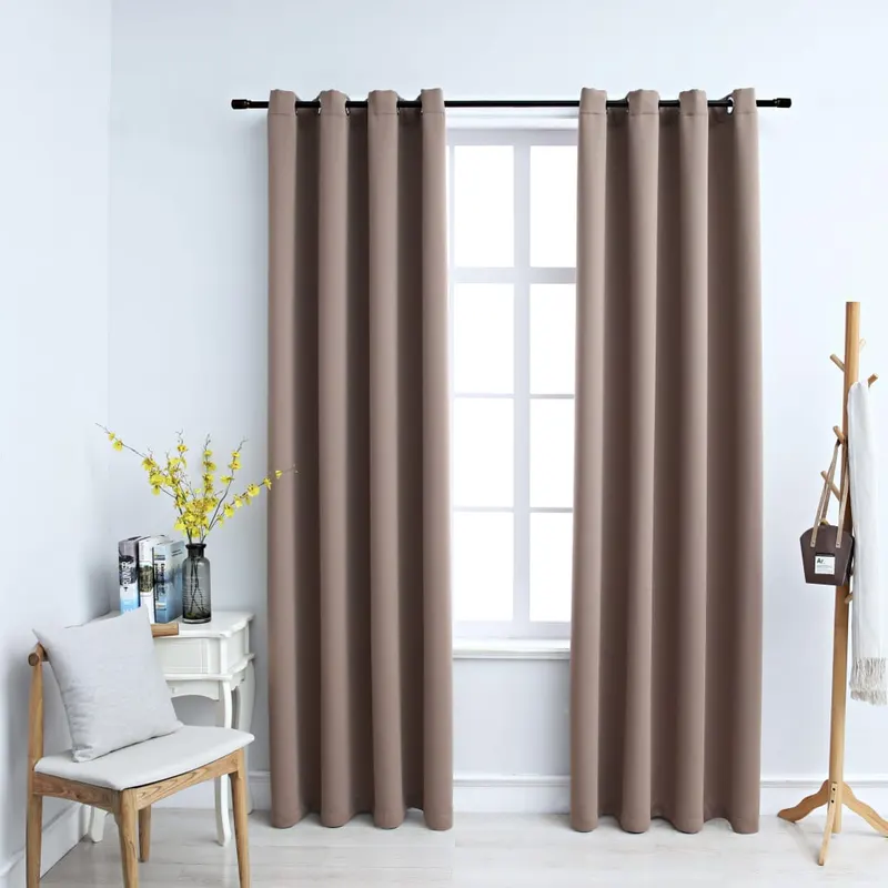 draperii opace cu inele metalice, 2 buc, gri taupe, 140x175 cm