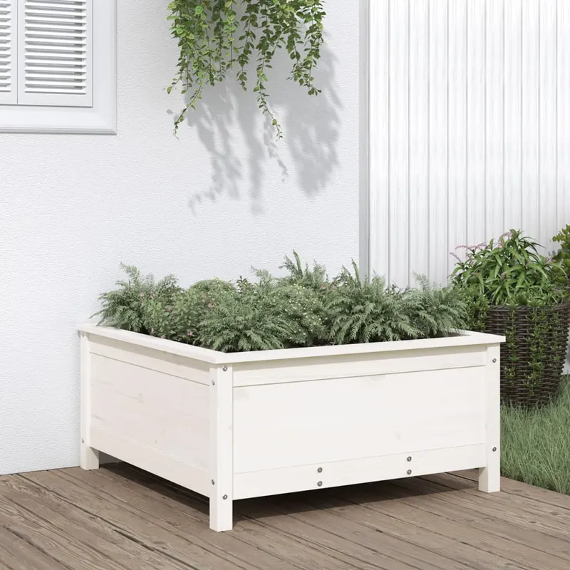 jardiniera de gradina, alb, 82,5x82,5x39 cm, lemn masiv de pin