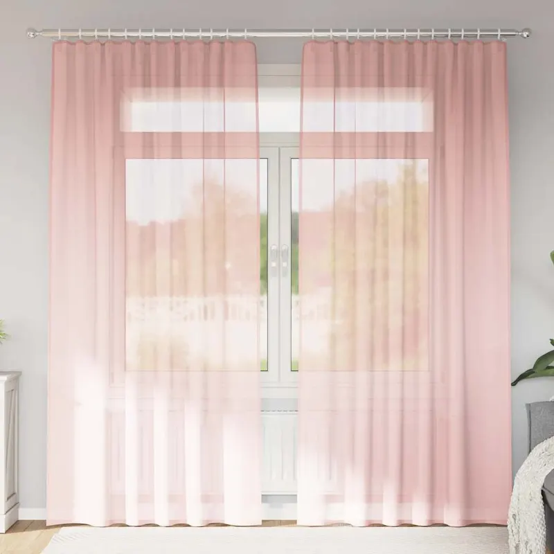perdele voile cu bucle 2 buc roz 140x245 cm