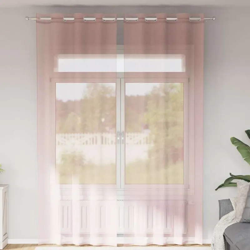 perdele voile cu oelii 2 buc roz deschis 140x300 cm