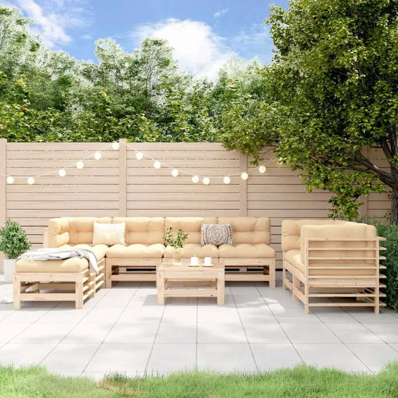 set mobilier gradina, 9 piese, lemn masiv de pin