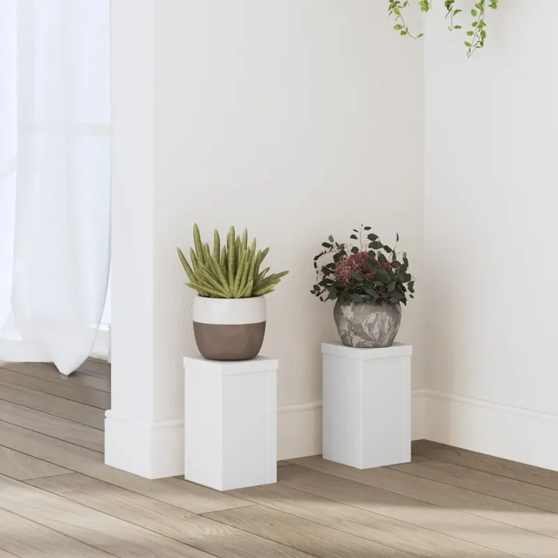 suporturi de plante, 2 buc., alb, 10x10x18 cm, lemn prelucrat