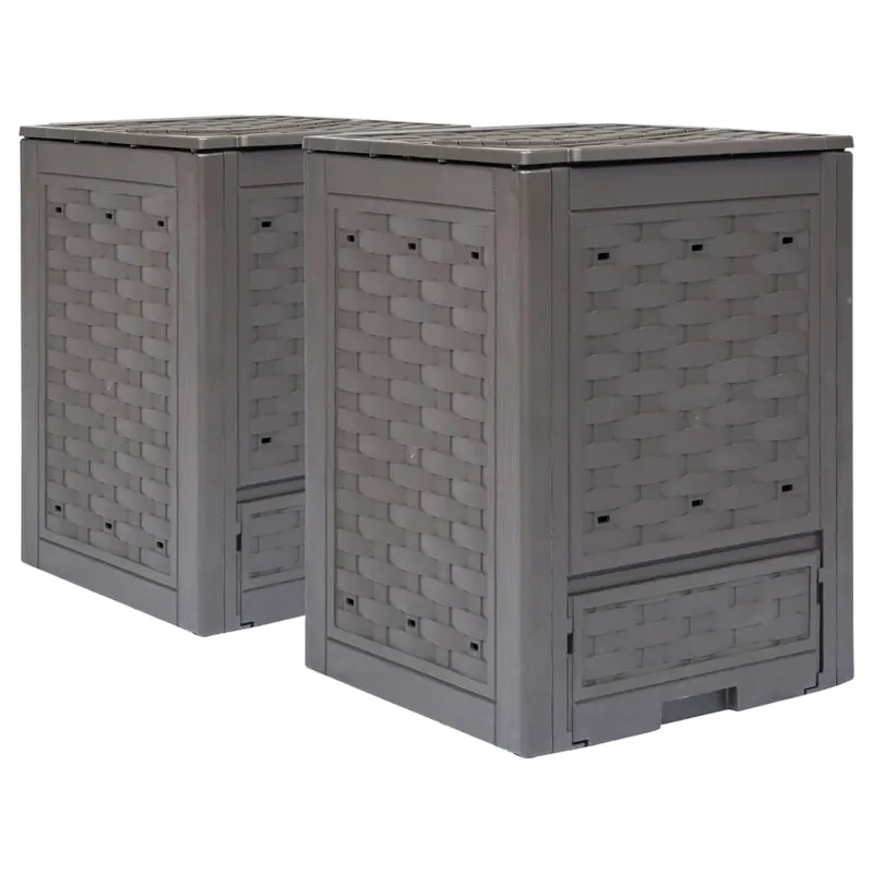 compostoare gradina 2 buc. maro 60x60x83 cm 600 l plastic ratan