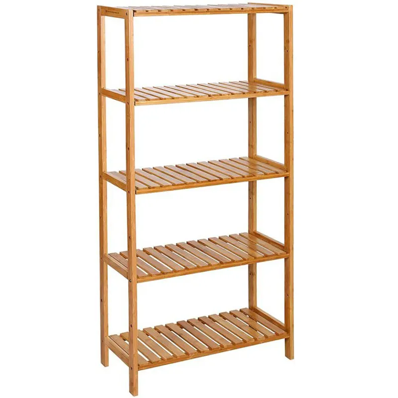 Raft depozitare bambus 5 polite bucatarie baie, 130x60x26 cm, design natural, maro