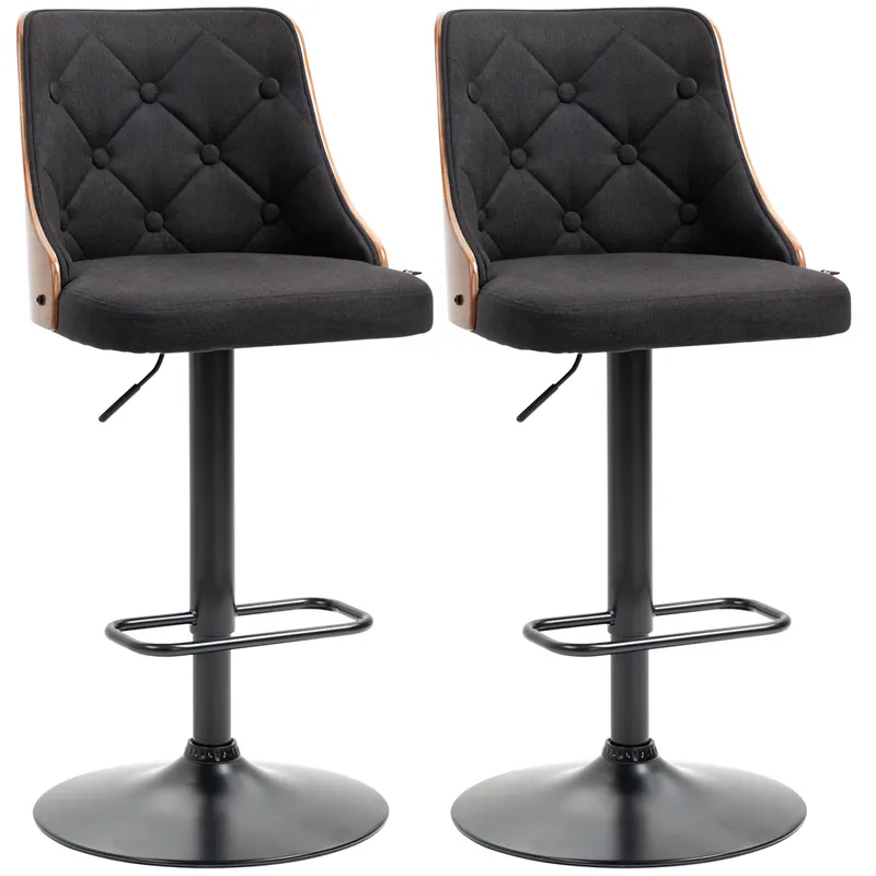 Set de 2 scaune de bar HOMCOM, inaltime reglabila si suport picioare, negru