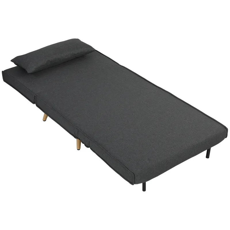 HOMCOM Fotoliu Extensibil 3 în 1 cu Spătar Reglabil pe 3 Niveluri și Pernă, Material Textil cu Aspect de In, Gri