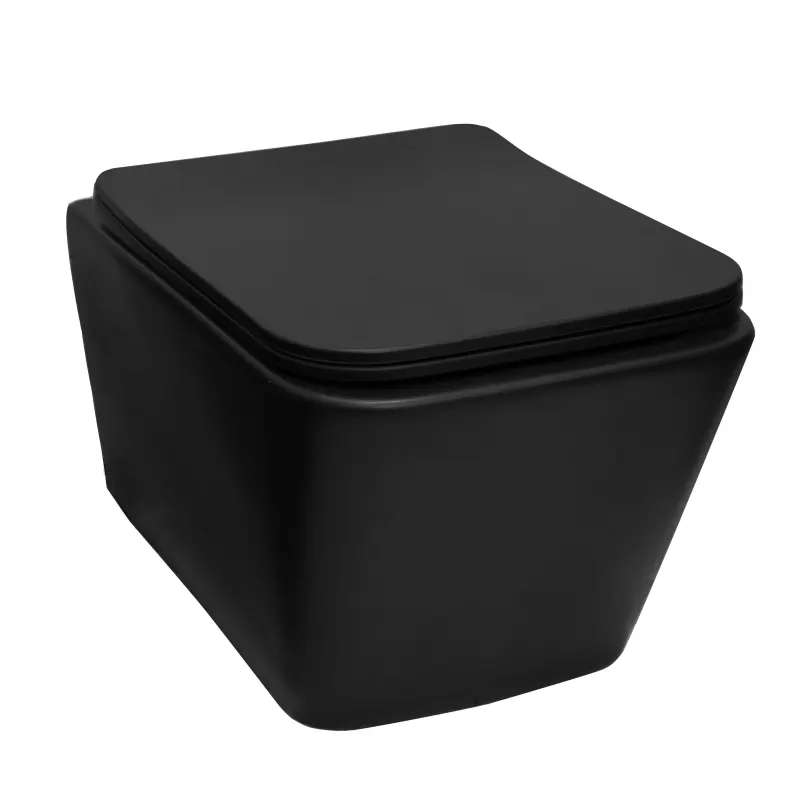 Set vas WC suspendat Fluminia Paris, 52.5x36.5x29.5 cm, rimless, cu capac quick release si soft close, negru mat