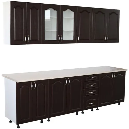 Bucatarie Zebra 260 cm din MDF Wenge cu blat termoizolant alb/gri