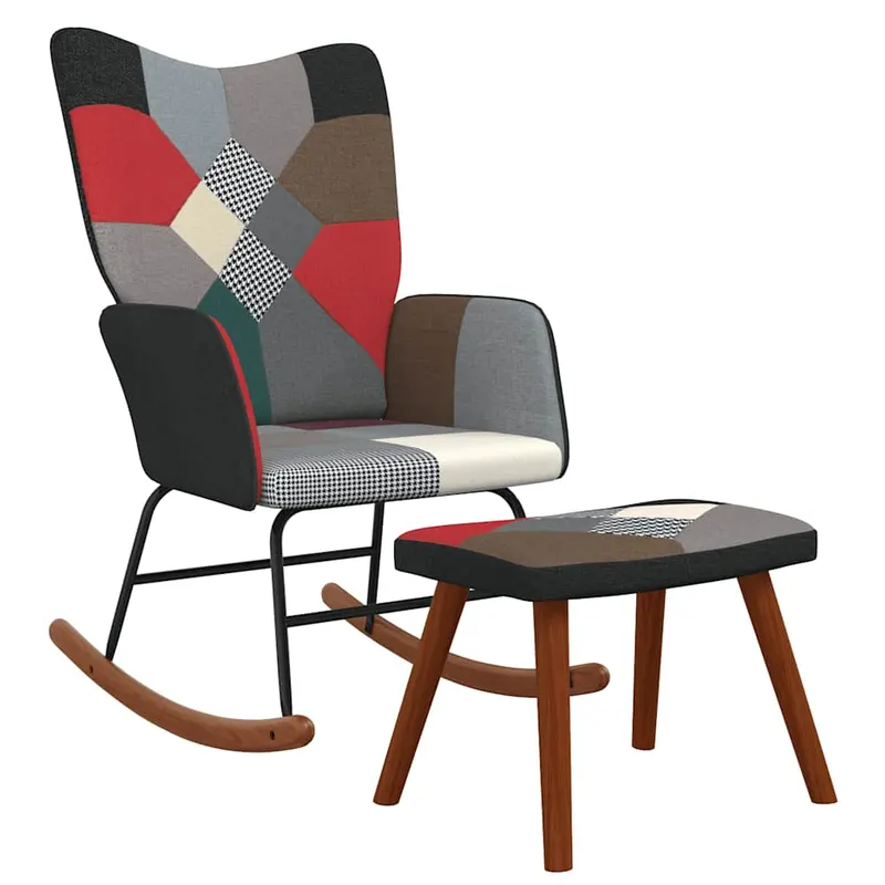 scaun balansoar cu taburet, material textil, petice