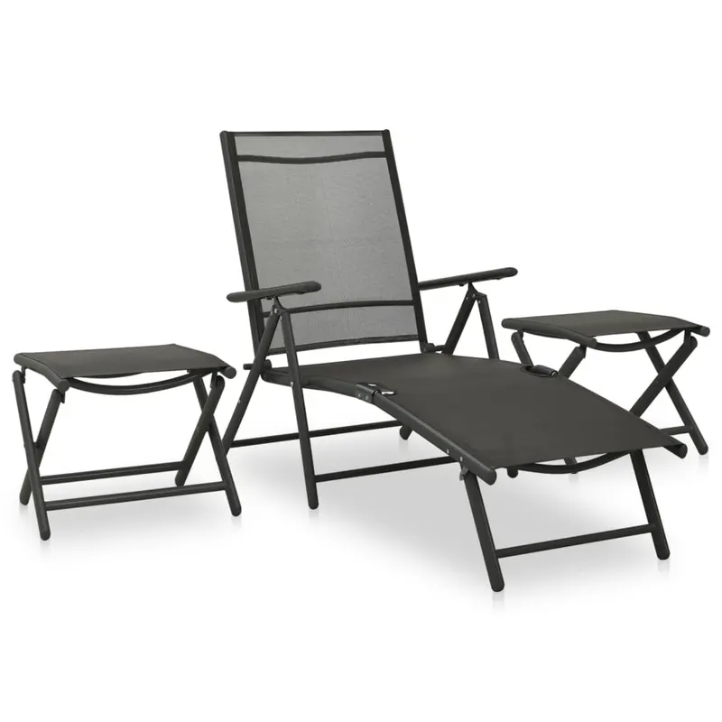 set mobilier de gradina, 3 piese, negru, textilena si aluminiu