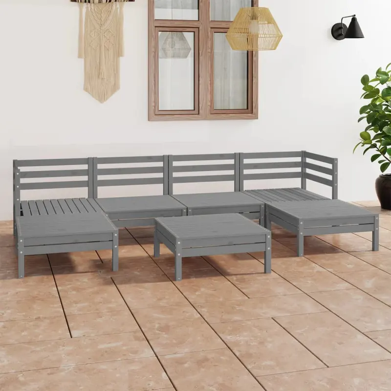 set mobilier de gradina, 7 piese, gri, lemn masiv de pin