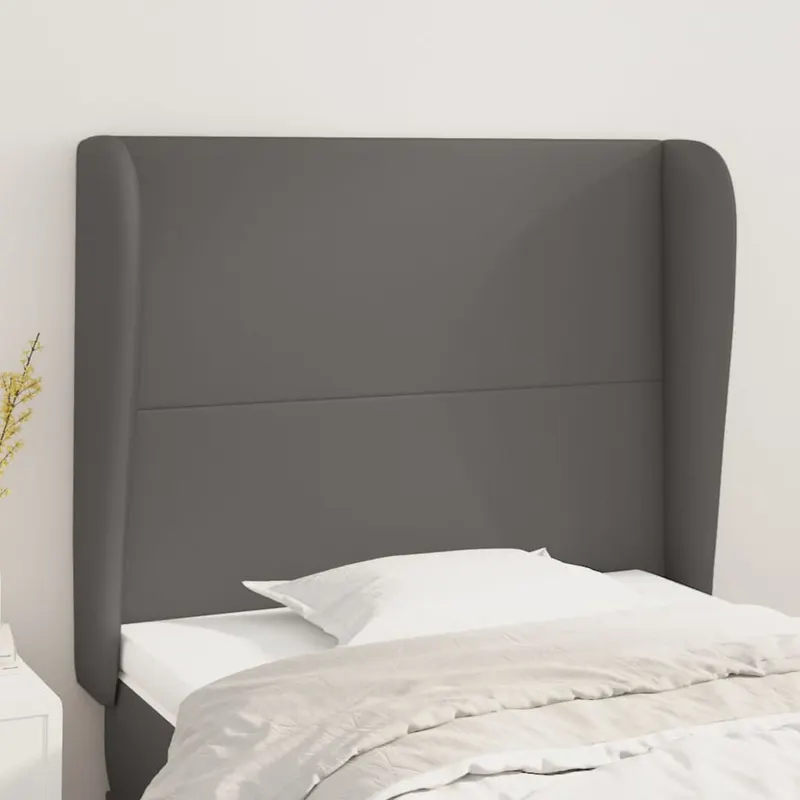 Tablie de pat cu aripioare, gri, 83x23x118/128 cm, piele eco