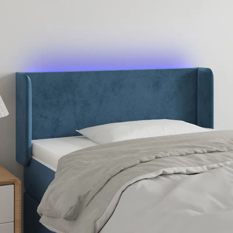 tablie de pat cu led, albastru inchis, 103x16x78/88 cm, catifea