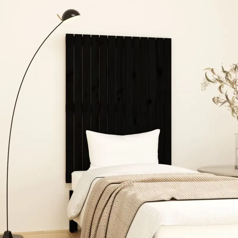 tablie de pat pentru perete, negru 82,5x3x110 cm lemn masiv pin