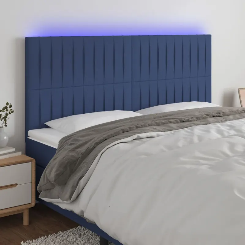 tablie de pat cu led, albastru, 200x5x118/128 cm, textil