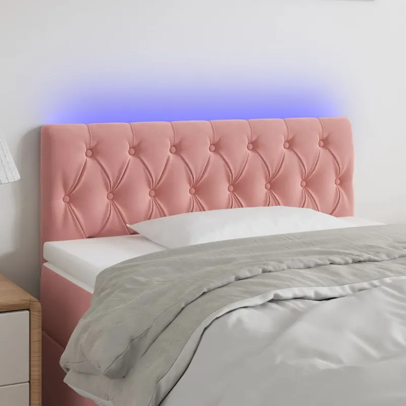 tablie de pat cu led, roz, 90x7x78/88 cm, catifea
