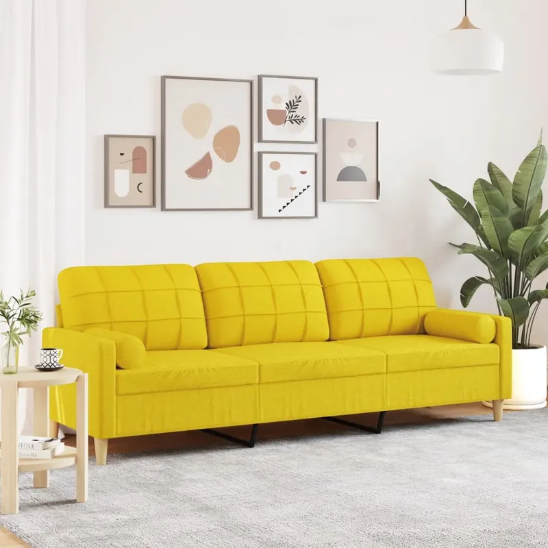canapea cu 3 locuri cu pernute, galben deschis, 210 cm, textil