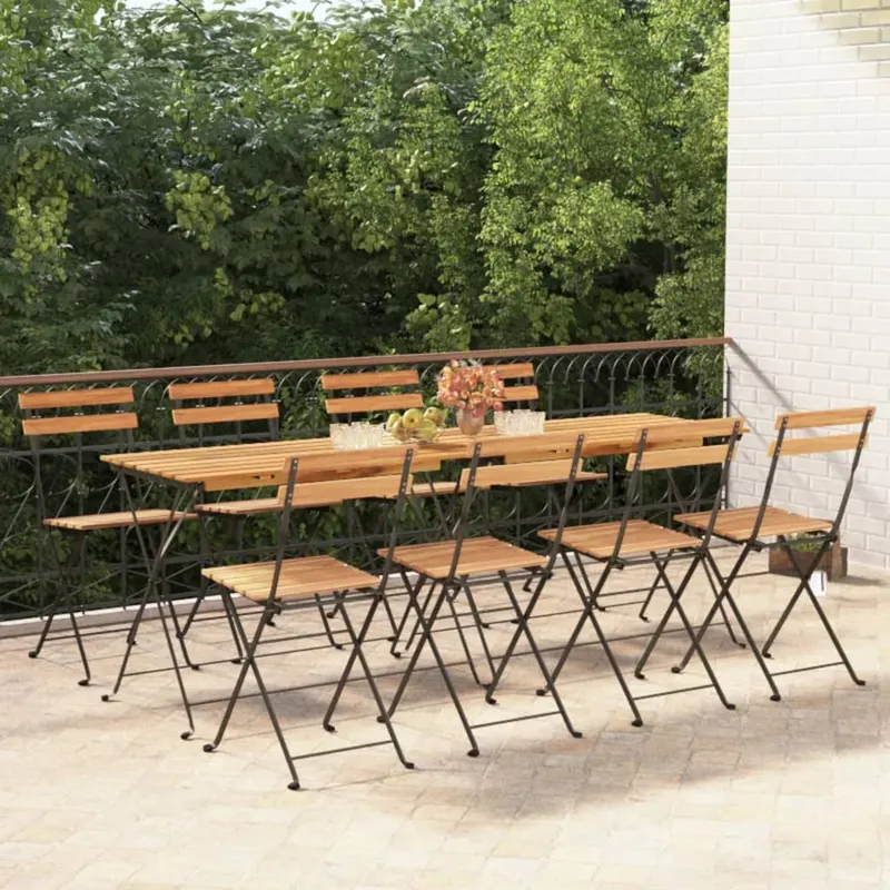 scaune de bistro pliabile, 8 buc., lemn masiv de tec si otel