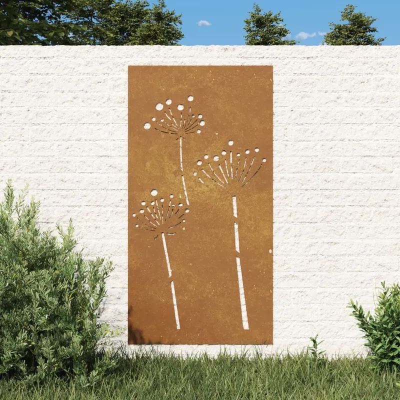 decor perete de gradina 105x55 cm design flori otel corten