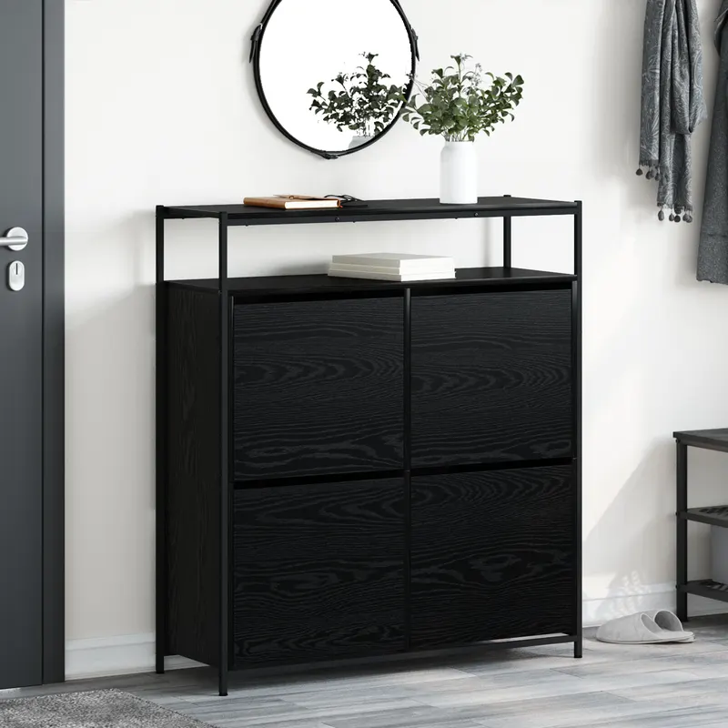 cabinet pentru pantofi cu 4 sertare flip black oak 100x34x112 cm