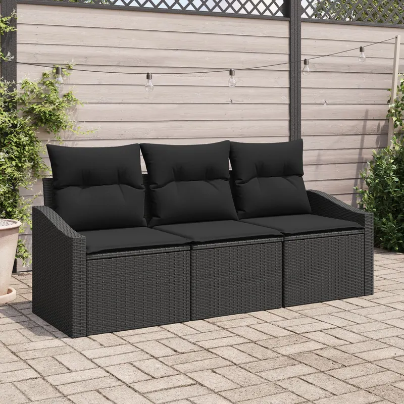 set de cina de gradina 3 piese cu perne ratan negru