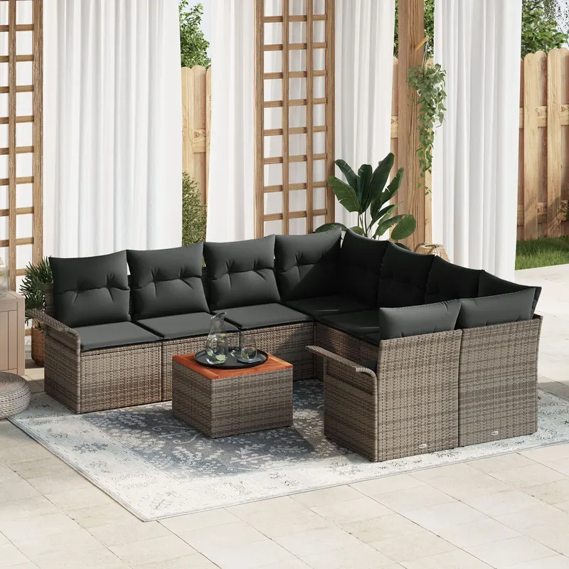 set canapea gradina cu perne gri ratan acacia