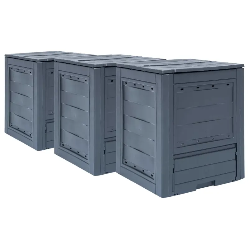 compostoare de gradina, 3 buc., gri, 60 x 60 x 73 cm, 780 l